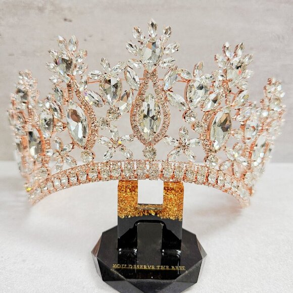 Bridal Headpiece, Rose Gold Crown, Royal Princess Crown, Floral Pageant Crown